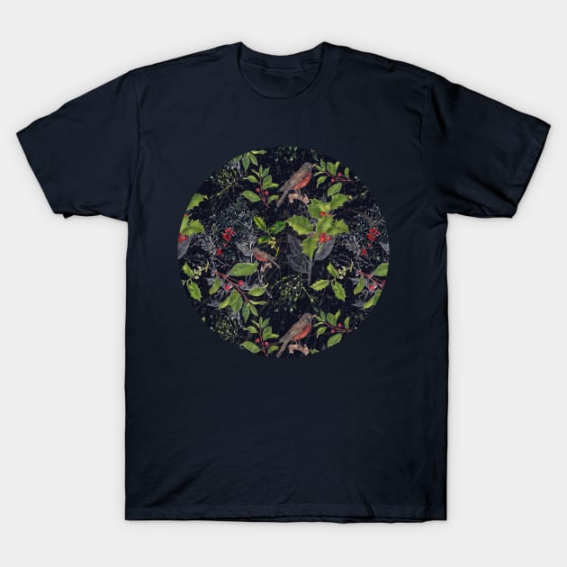 Christmas Botanical with Dark Background T-Shirt by RoxanneG